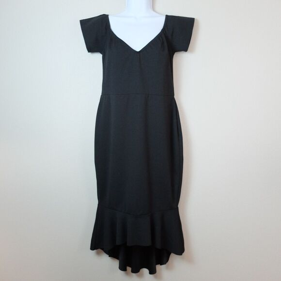 Missguided Black Bardot Short Sleeve Fishtail Midi Dress Size 12 NWT - Picture 1 of 12
